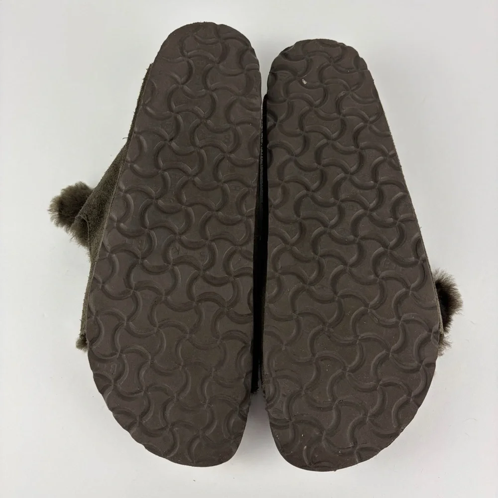 Birkenstock Shearling Fur Lined Chocolate Arizona Slide 40 - Picture 10 of 12